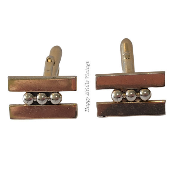 Swank Cufflinks Vintage White and Yellow Metal Tone Preppy Steampunk‎ - Picture 1 of 8